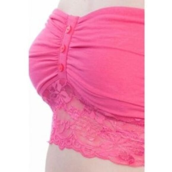 Bozzolo Pink Lace Contrast Bandeau Button Detail Front - Picture 2 of 3